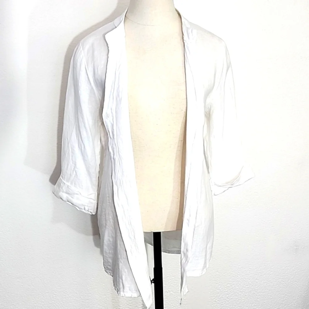 Lungo L'arno Shirt 100% Linen Mother Of Pearl Buttons Long Sleeves White Size L - Picture 8 of 12
